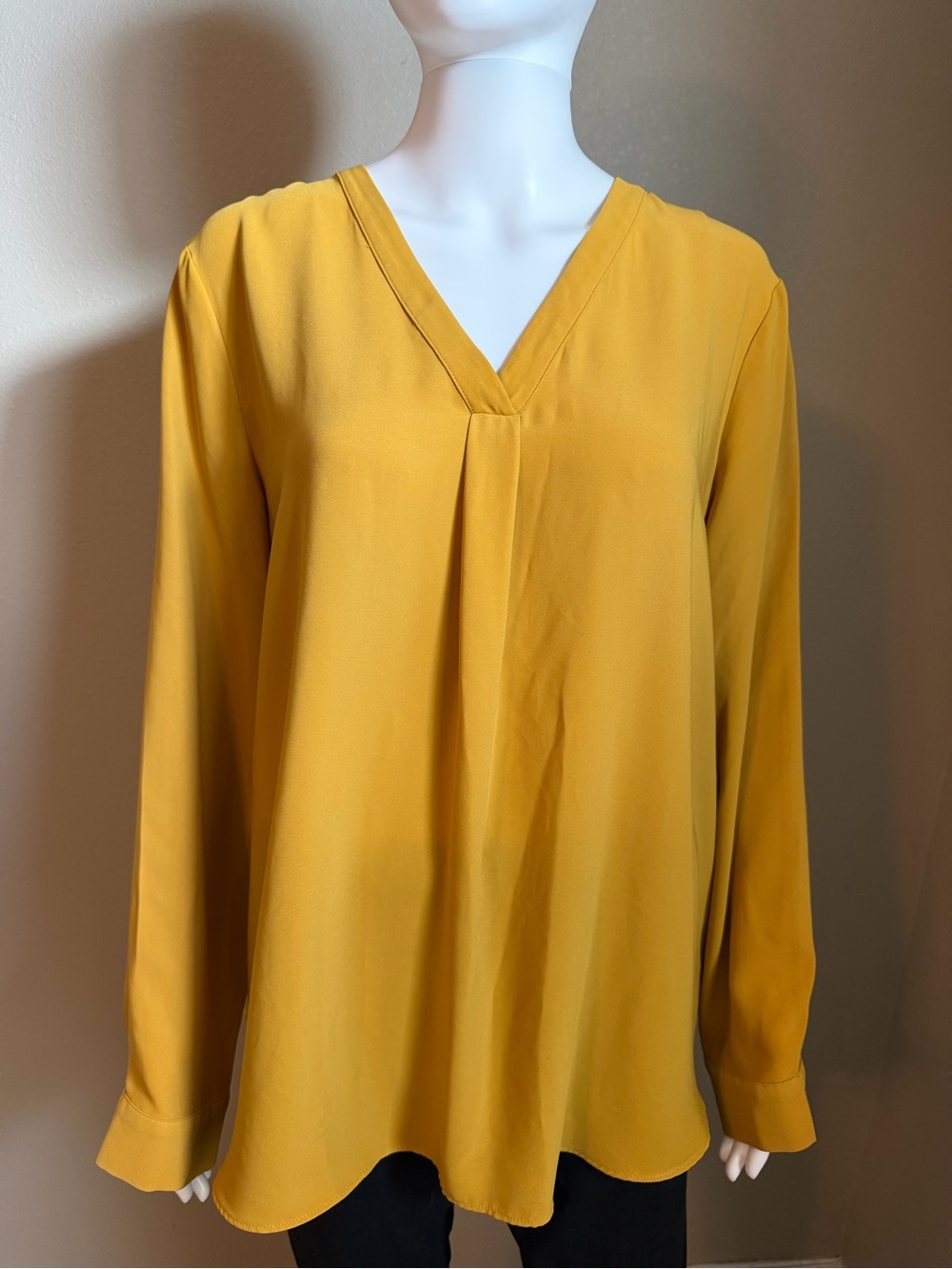 Women’s V-Neck Long Sleeve Blouse - Mustard Yellow